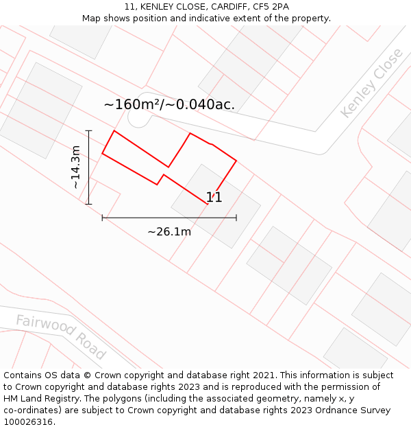 11, KENLEY CLOSE, CARDIFF, CF5 2PA: Plot and title map