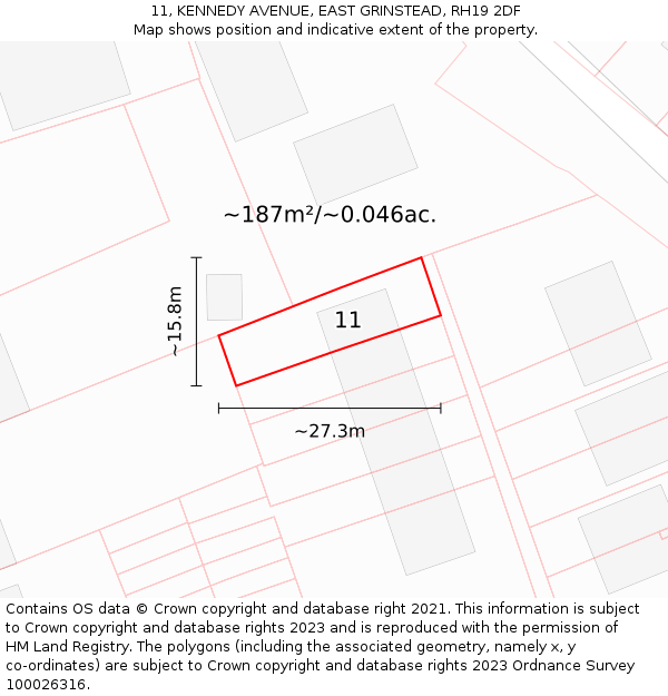 11, KENNEDY AVENUE, EAST GRINSTEAD, RH19 2DF: Plot and title map