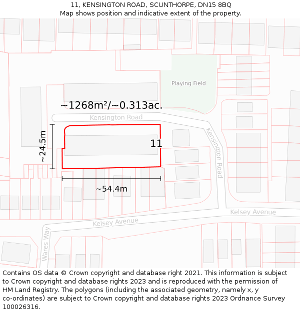 11, KENSINGTON ROAD, SCUNTHORPE, DN15 8BQ: Plot and title map