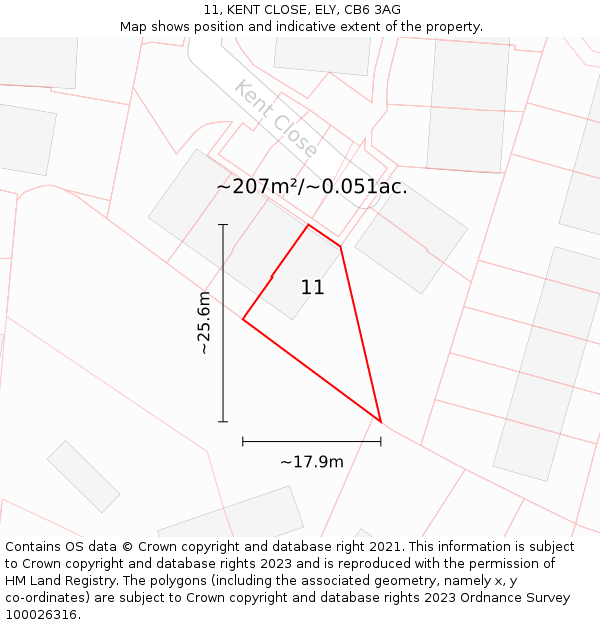 11, KENT CLOSE, ELY, CB6 3AG: Plot and title map
