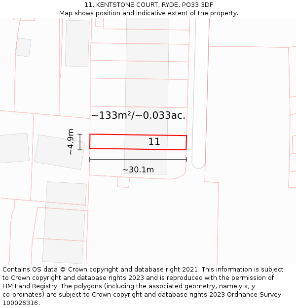 11, KENTSTONE COURT, RYDE, PO33 3DF: Plot and title map