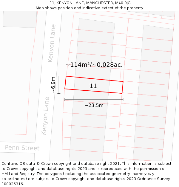 11, KENYON LANE, MANCHESTER, M40 9JG: Plot and title map