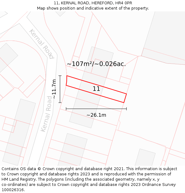 11, KERNAL ROAD, HEREFORD, HR4 0PR: Plot and title map