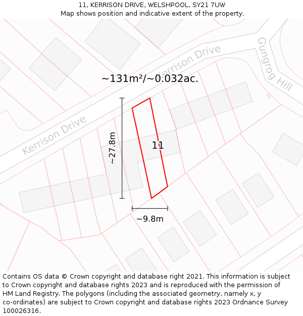 11, KERRISON DRIVE, WELSHPOOL, SY21 7UW: Plot and title map