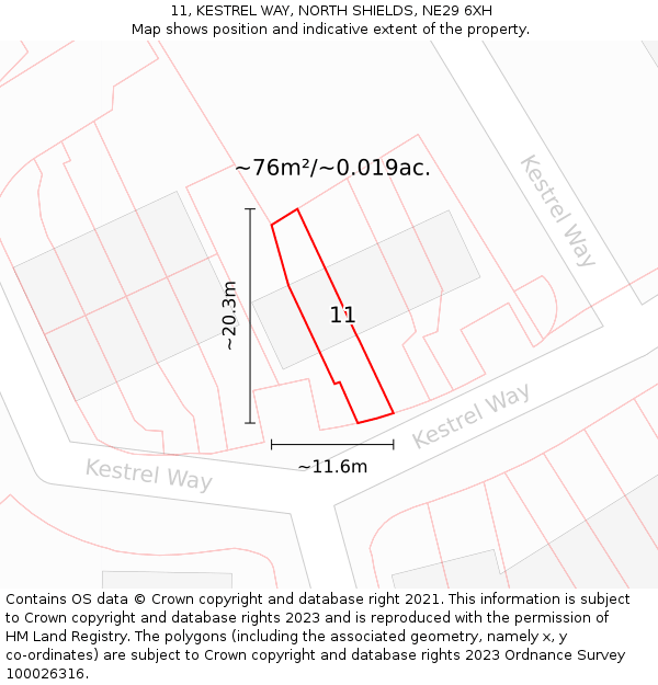 11, KESTREL WAY, NORTH SHIELDS, NE29 6XH: Plot and title map
