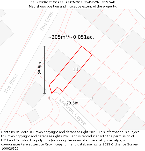 11, KEYCROFT COPSE, PEATMOOR, SWINDON, SN5 5AE: Plot and title map