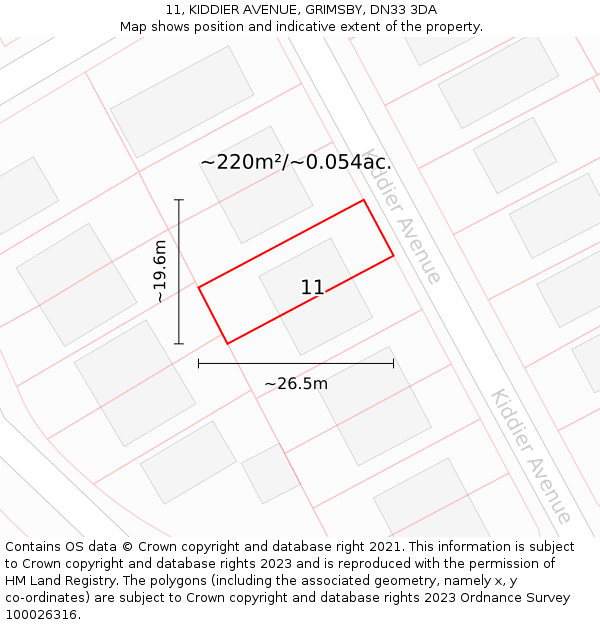 11, KIDDIER AVENUE, GRIMSBY, DN33 3DA: Plot and title map