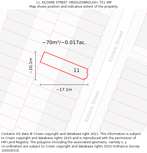 11, KILDARE STREET, MIDDLESBROUGH, TS1 4RF: Plot and title map