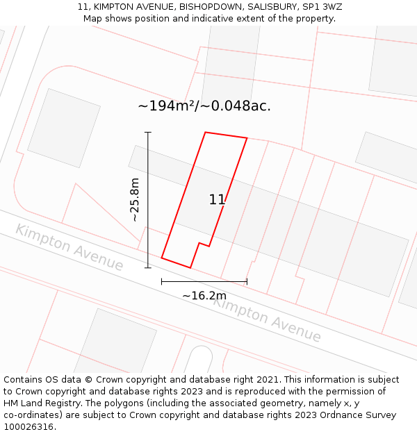 11, KIMPTON AVENUE, BISHOPDOWN, SALISBURY, SP1 3WZ: Plot and title map