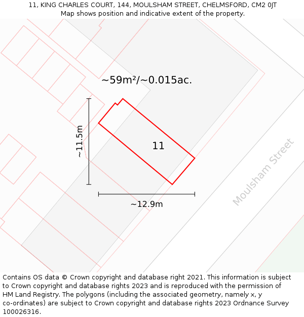 11, KING CHARLES COURT, 144, MOULSHAM STREET, CHELMSFORD, CM2 0JT: Plot and title map