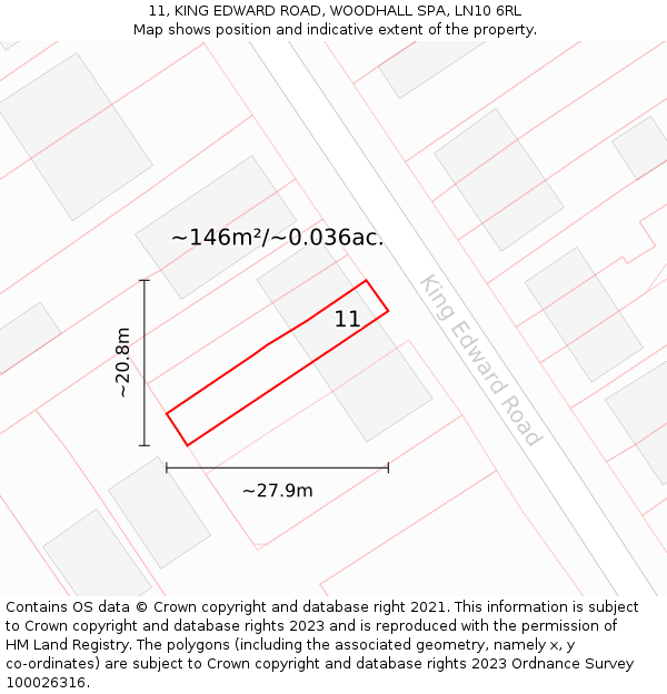 11, KING EDWARD ROAD, WOODHALL SPA, LN10 6RL: Plot and title map