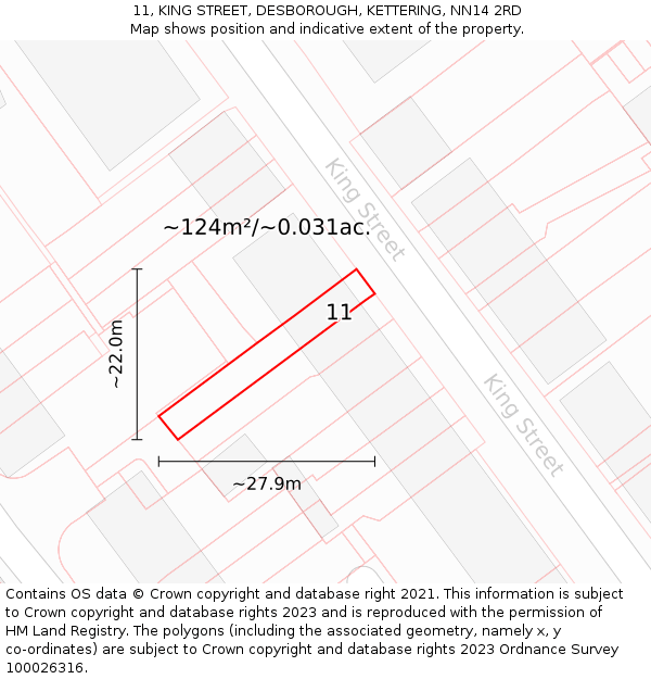 11, KING STREET, DESBOROUGH, KETTERING, NN14 2RD: Plot and title map