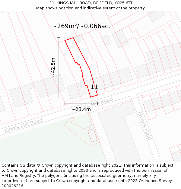 11, KINGS MILL ROAD, DRIFFIELD, YO25 6TT: Plot and title map