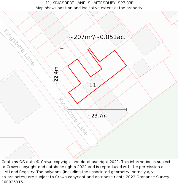 11, KINGSBERE LANE, SHAFTESBURY, SP7 8RR: Plot and title map