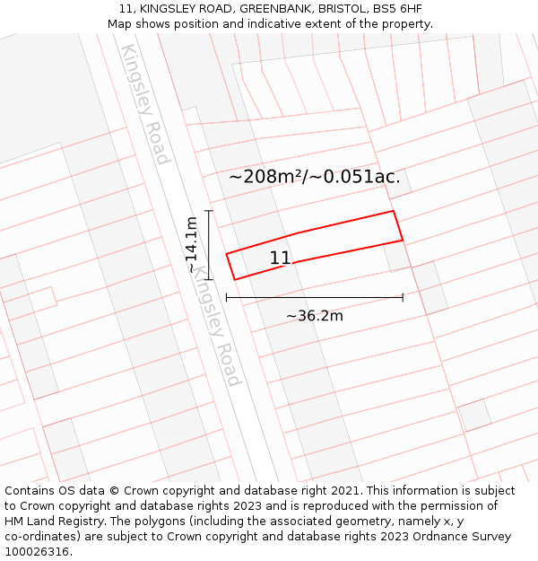 11, KINGSLEY ROAD, GREENBANK, BRISTOL, BS5 6HF: Plot and title map
