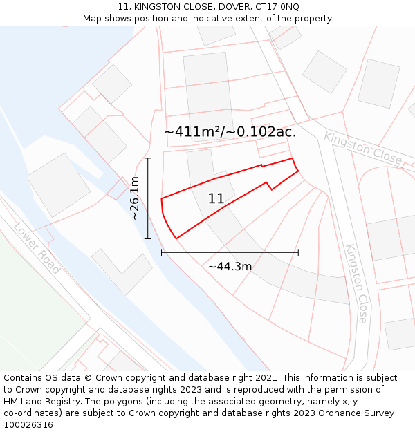 11, KINGSTON CLOSE, DOVER, CT17 0NQ: Plot and title map