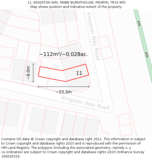 11, KINGSTON WAY, MABE BURNTHOUSE, PENRYN, TR10 9FD: Plot and title map