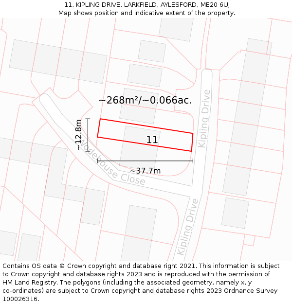 11, KIPLING DRIVE, LARKFIELD, AYLESFORD, ME20 6UJ: Plot and title map