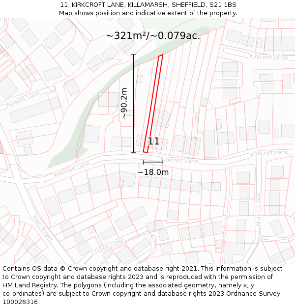 11, KIRKCROFT LANE, KILLAMARSH, SHEFFIELD, S21 1BS: Plot and title map
