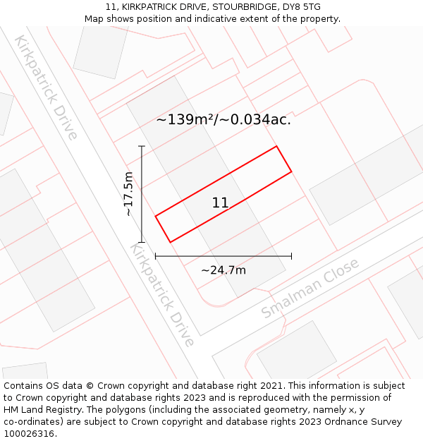 11, KIRKPATRICK DRIVE, STOURBRIDGE, DY8 5TG: Plot and title map