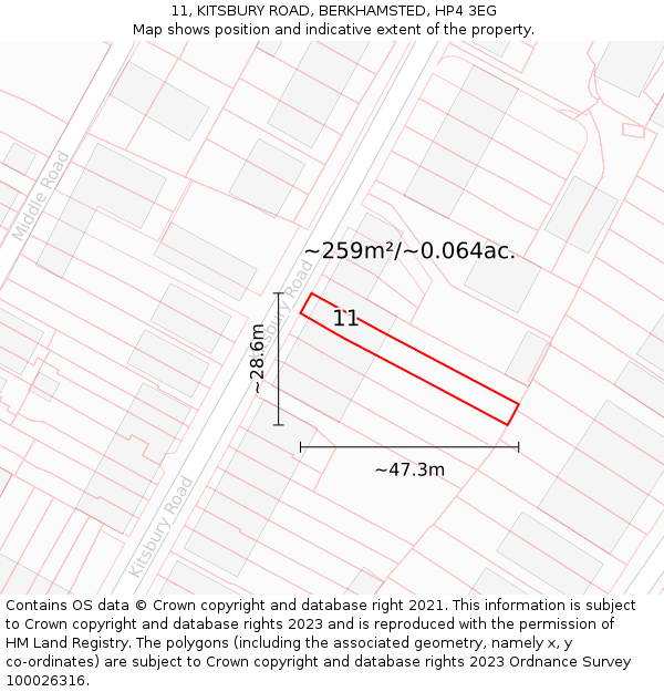 11, KITSBURY ROAD, BERKHAMSTED, HP4 3EG: Plot and title map