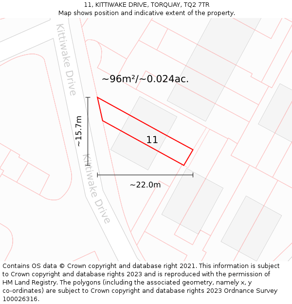 11, KITTIWAKE DRIVE, TORQUAY, TQ2 7TR: Plot and title map