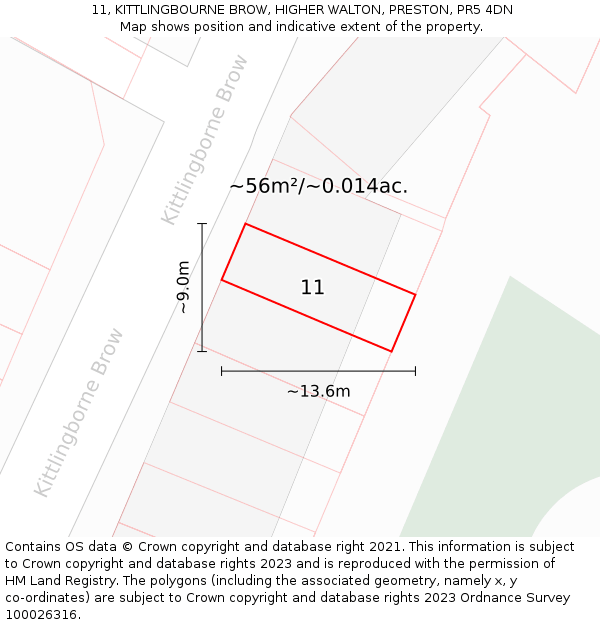 11, KITTLINGBOURNE BROW, HIGHER WALTON, PRESTON, PR5 4DN: Plot and title map