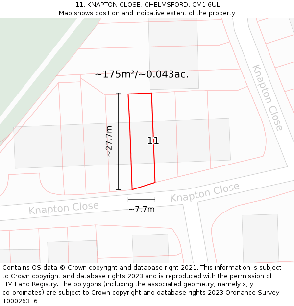 11, KNAPTON CLOSE, CHELMSFORD, CM1 6UL: Plot and title map