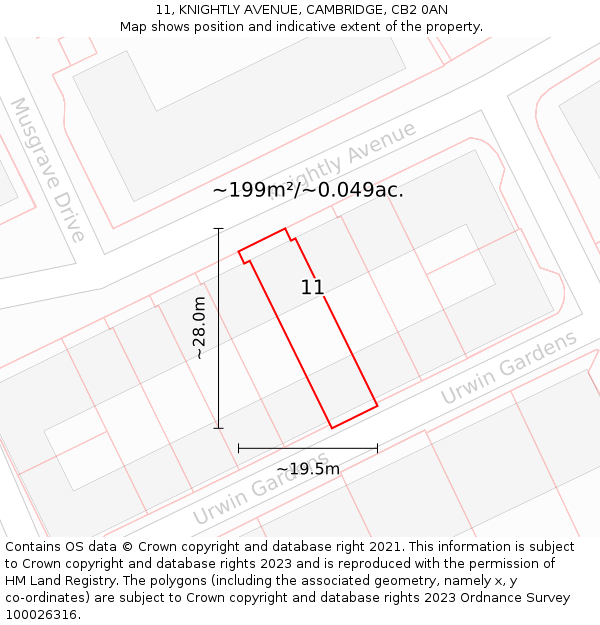 11, KNIGHTLY AVENUE, CAMBRIDGE, CB2 0AN: Plot and title map