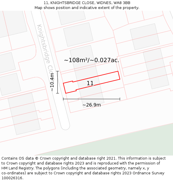 11, KNIGHTSBRIDGE CLOSE, WIDNES, WA8 3BB: Plot and title map