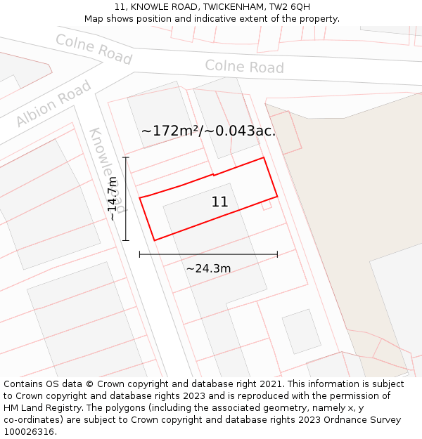 11, KNOWLE ROAD, TWICKENHAM, TW2 6QH: Plot and title map