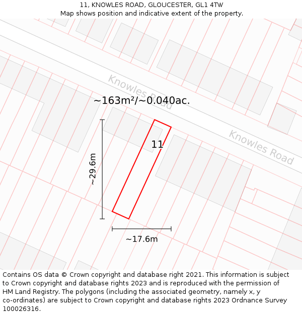 11, KNOWLES ROAD, GLOUCESTER, GL1 4TW: Plot and title map