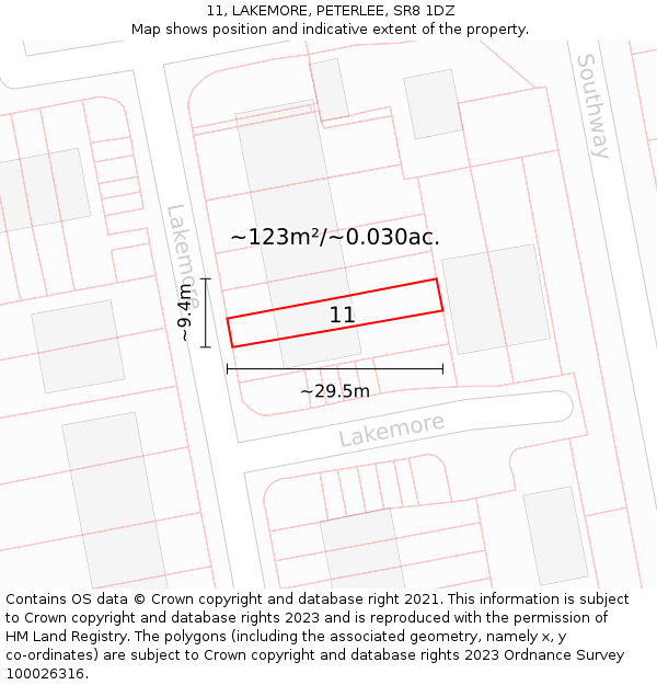 11, LAKEMORE, PETERLEE, SR8 1DZ: Plot and title map