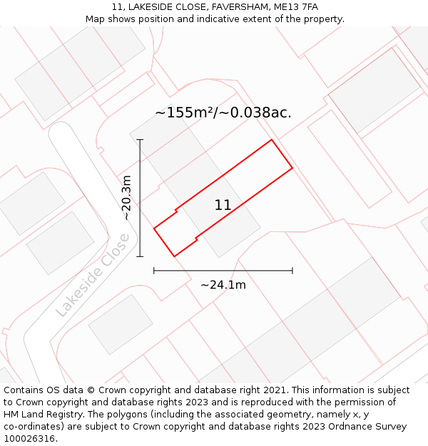11, LAKESIDE CLOSE, FAVERSHAM, ME13 7FA: Plot and title map