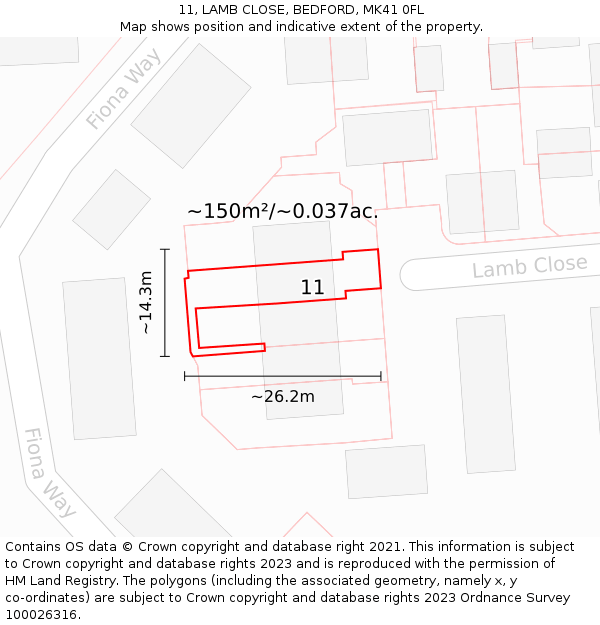 11, LAMB CLOSE, BEDFORD, MK41 0FL: Plot and title map
