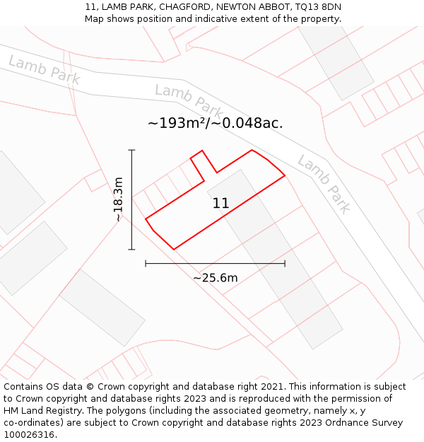 11, LAMB PARK, CHAGFORD, NEWTON ABBOT, TQ13 8DN: Plot and title map