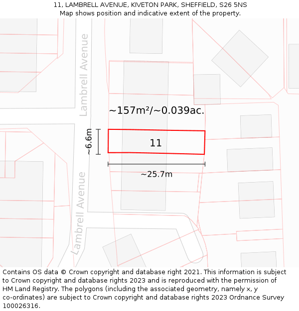 11, LAMBRELL AVENUE, KIVETON PARK, SHEFFIELD, S26 5NS: Plot and title map