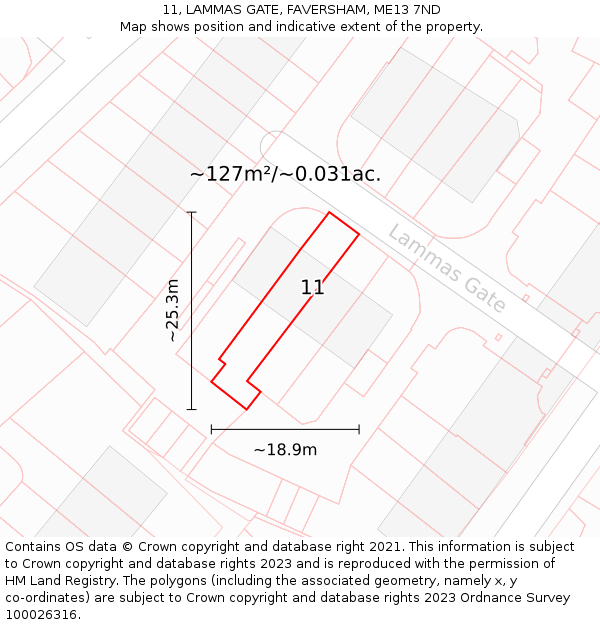 11, LAMMAS GATE, FAVERSHAM, ME13 7ND: Plot and title map