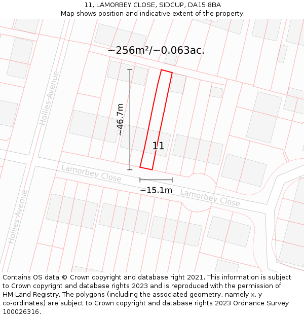 11, LAMORBEY CLOSE, SIDCUP, DA15 8BA: Plot and title map