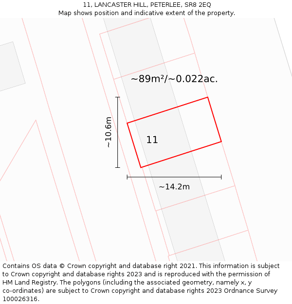 11, LANCASTER HILL, PETERLEE, SR8 2EQ: Plot and title map