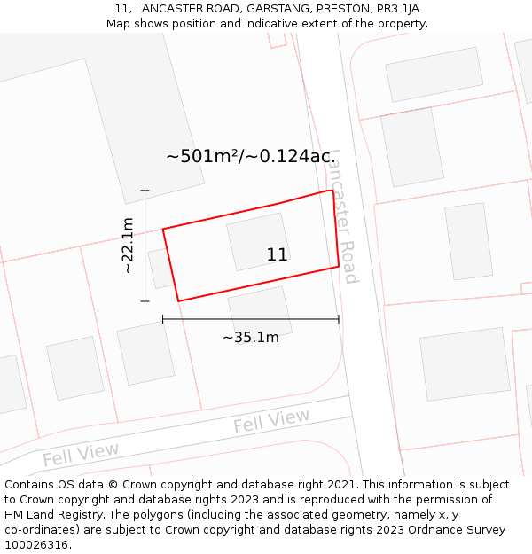 11, LANCASTER ROAD, GARSTANG, PRESTON, PR3 1JA: Plot and title map