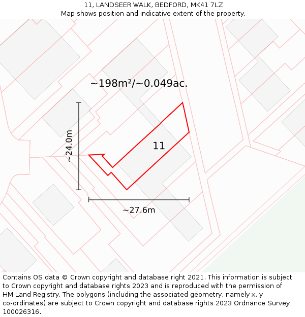 11, LANDSEER WALK, BEDFORD, MK41 7LZ: Plot and title map