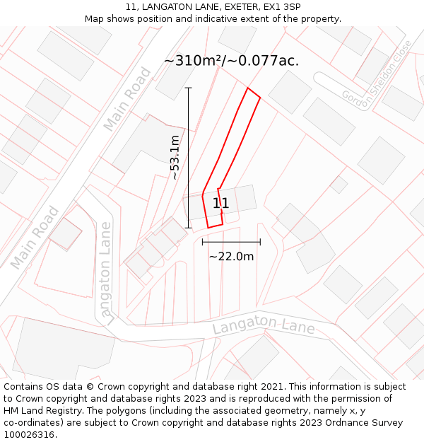 11, LANGATON LANE, EXETER, EX1 3SP: Plot and title map