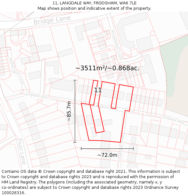 11, LANGDALE WAY, FRODSHAM, WA6 7LE: Plot and title map