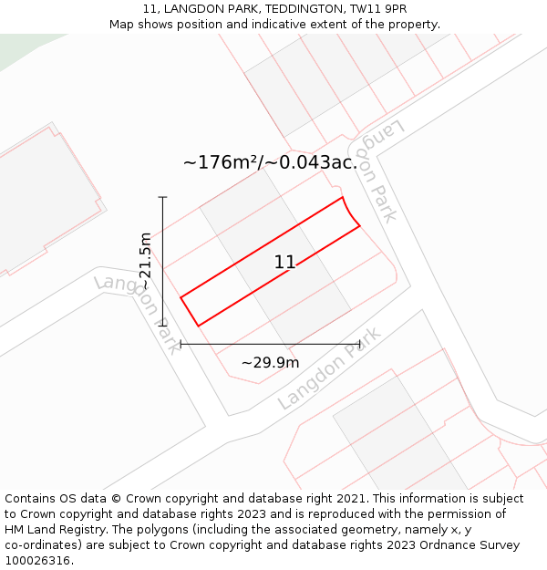 11, LANGDON PARK, TEDDINGTON, TW11 9PR: Plot and title map
