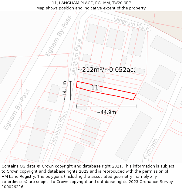 11, LANGHAM PLACE, EGHAM, TW20 9EB: Plot and title map