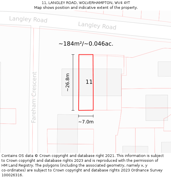 11, LANGLEY ROAD, WOLVERHAMPTON, WV4 4YT: Plot and title map