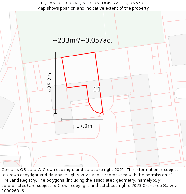 11, LANGOLD DRIVE, NORTON, DONCASTER, DN6 9GE: Plot and title map