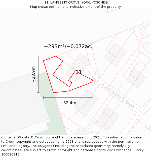 11, LANGSETT GROVE, YORK, YO30 4DE: Plot and title map