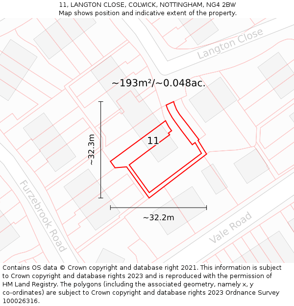 11, LANGTON CLOSE, COLWICK, NOTTINGHAM, NG4 2BW: Plot and title map